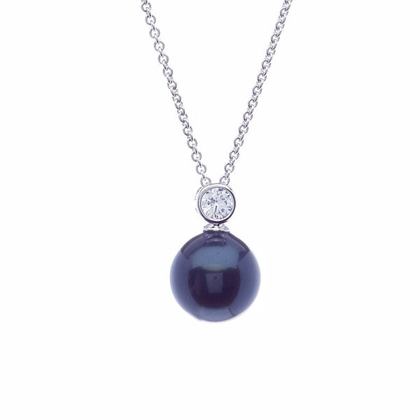 Black Pearl and Cubic Zirconia Silver Necklace
