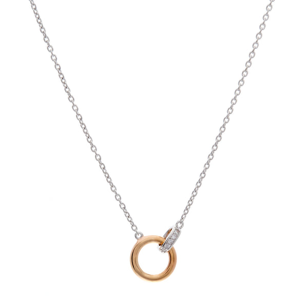 Two tone silver & rose gold with cubic zirconia pendant on fine silver chain