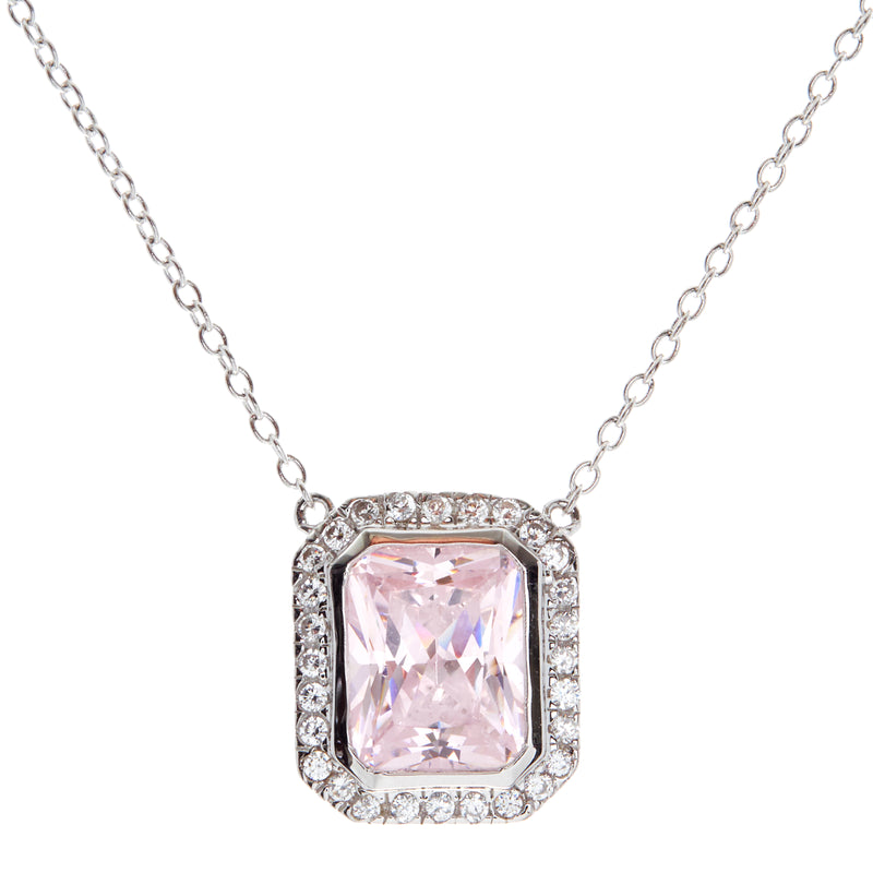 Adele - Lite pink & clear cubic zirconia pendant on fine chain