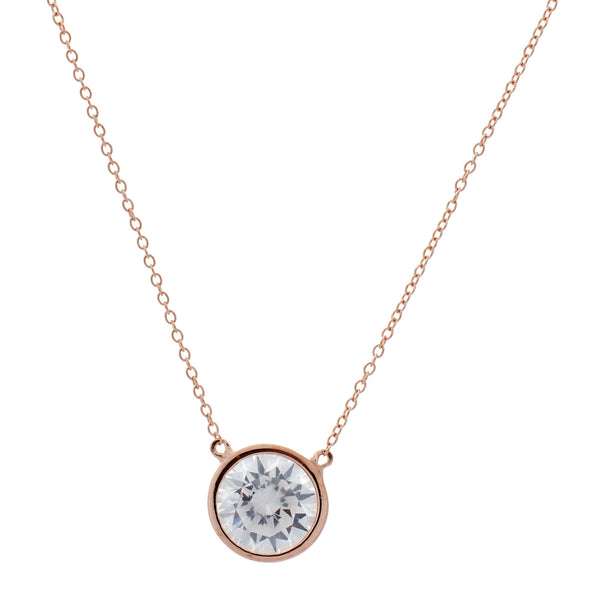 Bezel set cubic zirconia necklace on fine rose gold chain