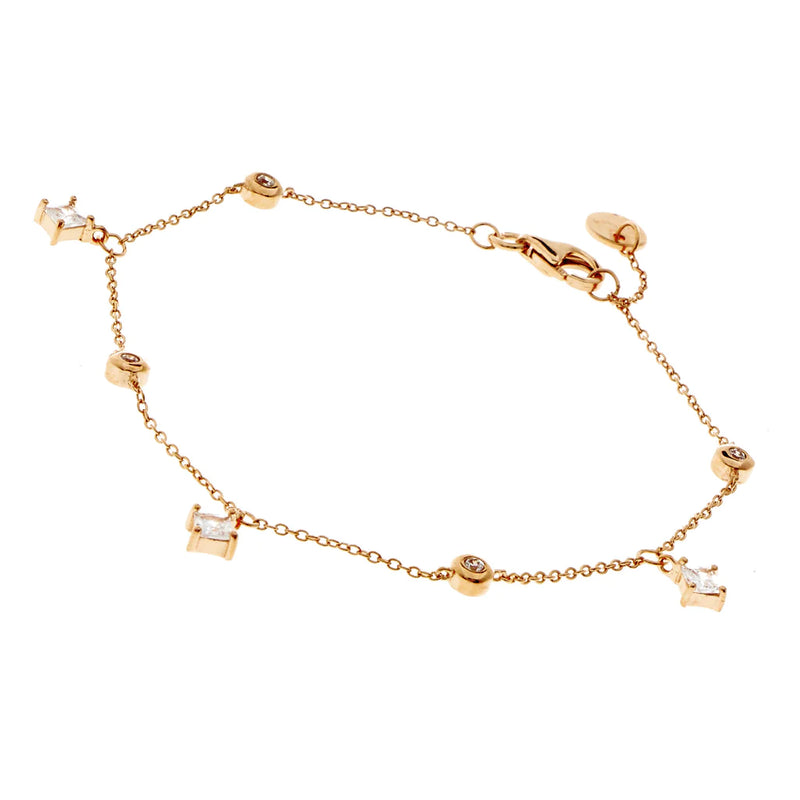 Gold Plated  Bracelet With Hanging Diamonds and Cubic Zirconia