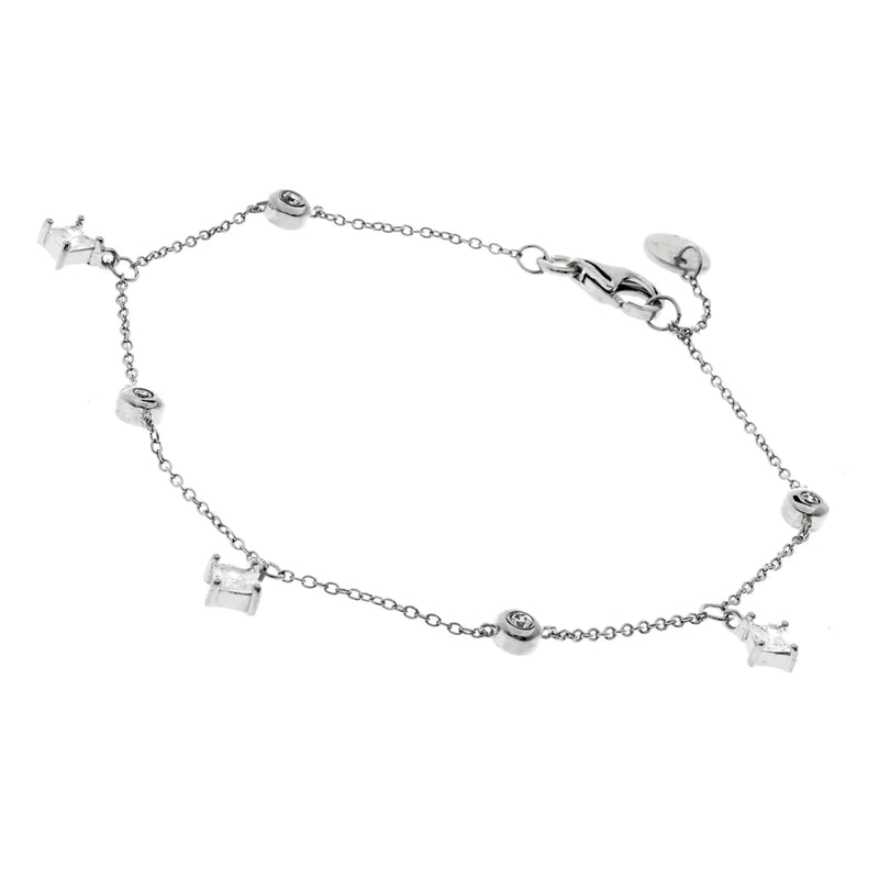 Rhodium Plated Silver Bracelet With Hanging Diamonds and Cubic Zirconia