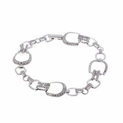 Rhodium horsebit cz bracelet