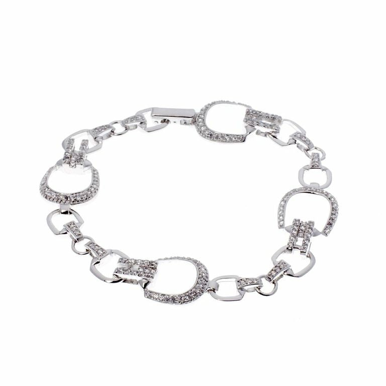 Rhodium horsebit cz bracelet