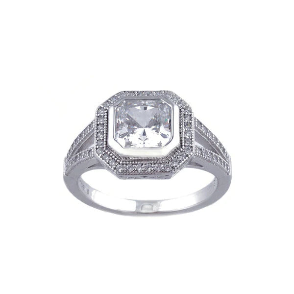 Silver micro pave cubic square dress ring