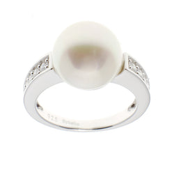 Silver Plate Cubic Zirconia & White Button Ring