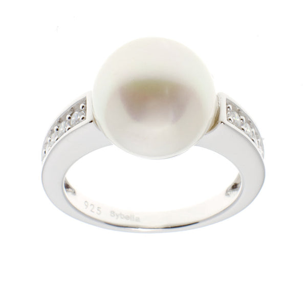 Mirabel Silver Plate Cubic Zirconia & White Button Ring
