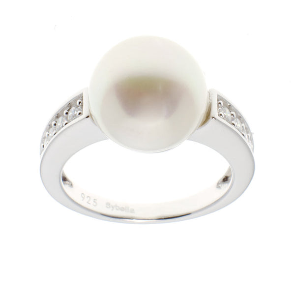 Silver Plate Cubic Zirconia & White Button Ring