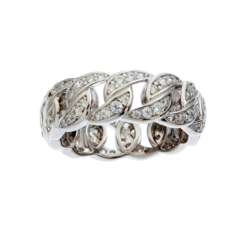 Antonella- Rhodium Plate Braided Chain-link Clear Micro Pave CZ Ring