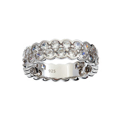 ORELIA- Rhodium Plate eternity band ring featuring two rows of round, clear CZ in a scalloped setting