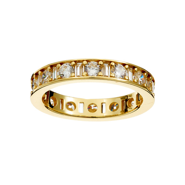Sophia -Gold eternity band alternating pattern of round brilliant-cut and baguette-cut