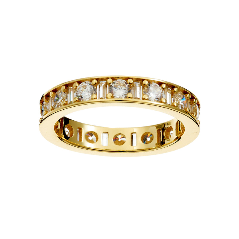 Sophia -Gold eternity band alternating pattern of round brilliant-cut and baguette-cut