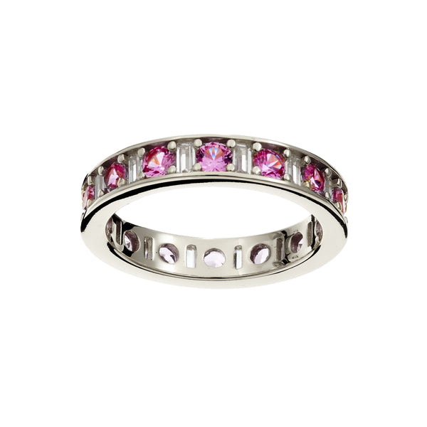 Sophia -Silver eternity band alternating pattern of round pink brilliant-cut and baguette-cut Cubic Zirconia's (Copy)