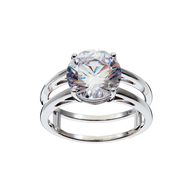 JANE- Silver Plate 4 Prong round cut Cz, With Split Band