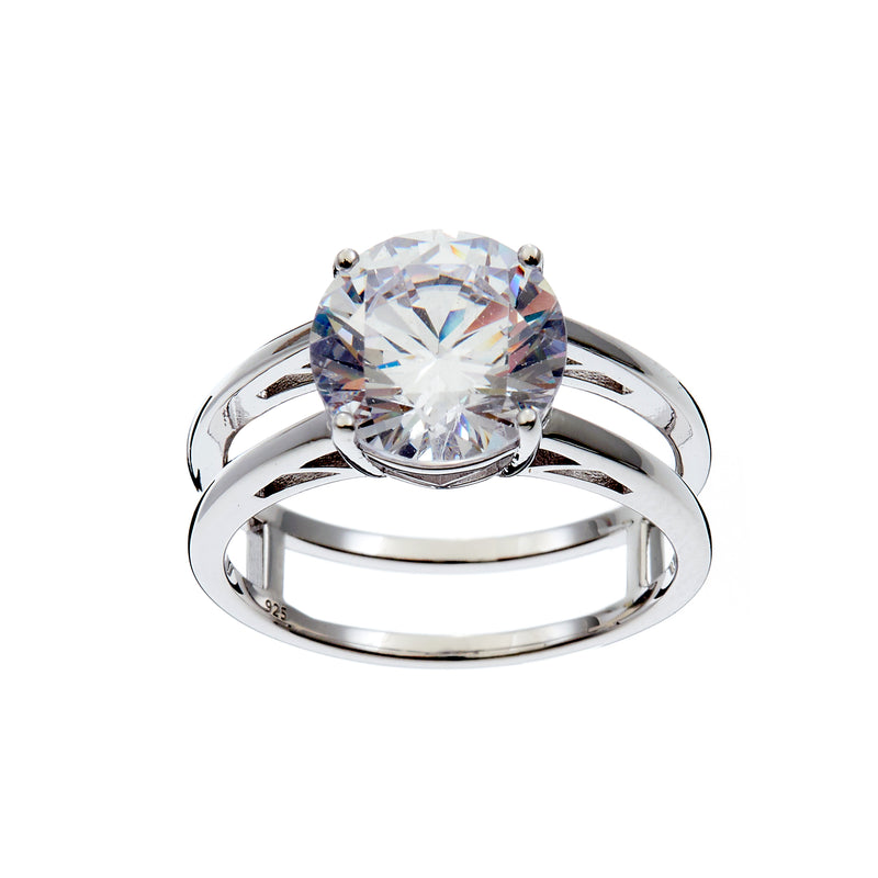 JANE- Silver Plate 4 Prong round cut Cz, With Split Band