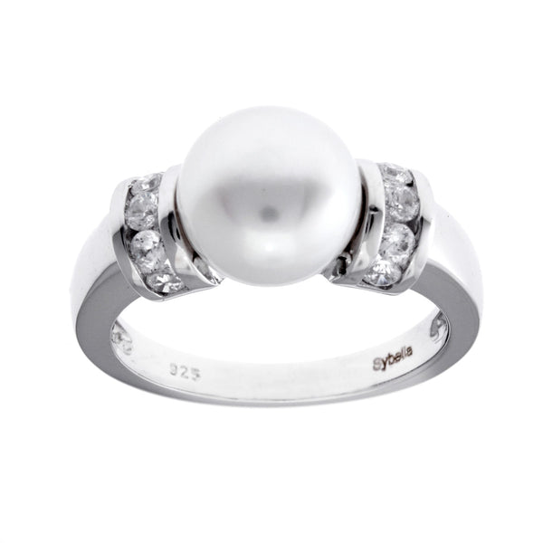 Spring - Rhodium, white freshwater pearl & clear cubic zirconia Ring
