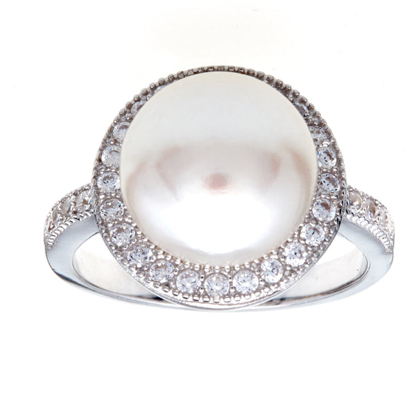 Sally -White freshwater & cubic zirconia pearl ring