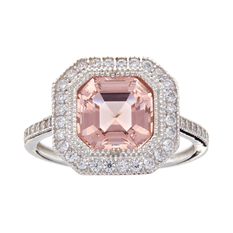 Square Pink and Silver Ring