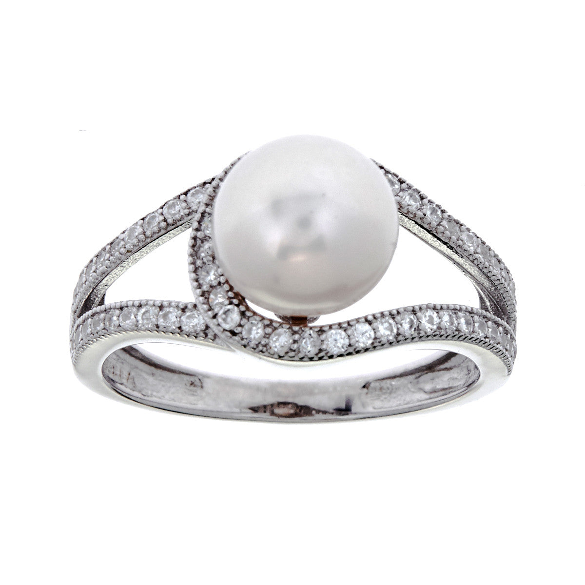 Tildie - Rhodium, white freshwater pearl & clear cubic zirconia Ring