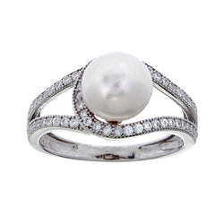 Tildie Rhodium, white freshwater pearl & clear cubic zirconia Ring