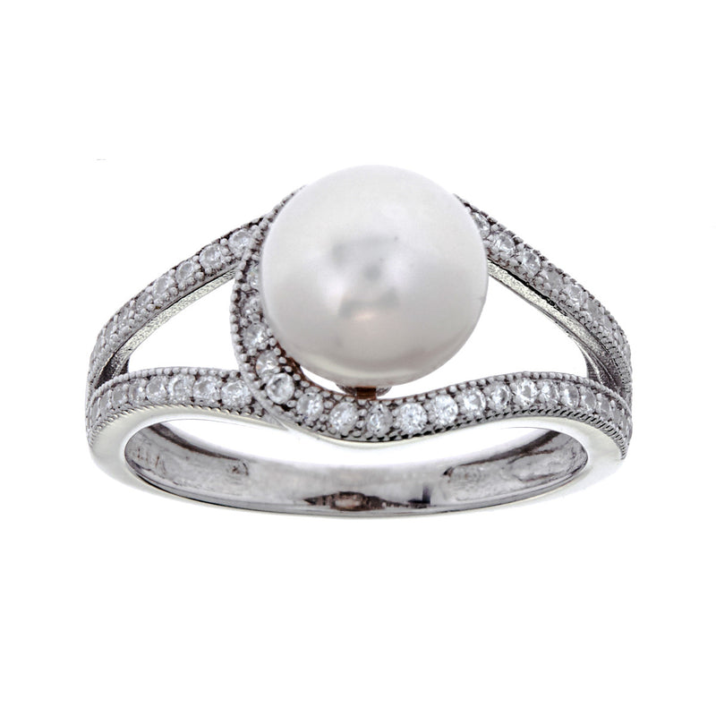 Tildie Rhodium, white freshwater pearl & clear cubic zirconia Ring