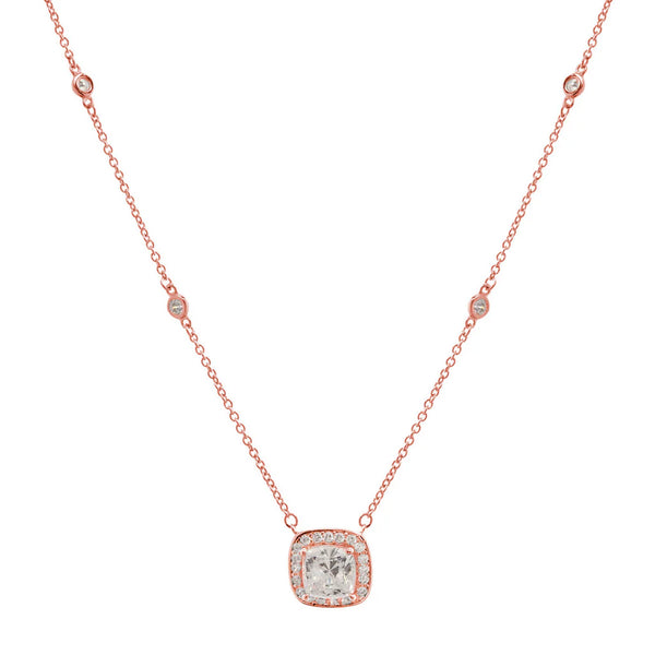 Rozita Square Cubic Zirconia Pendant on Bezel Set Rose Gold Chain
