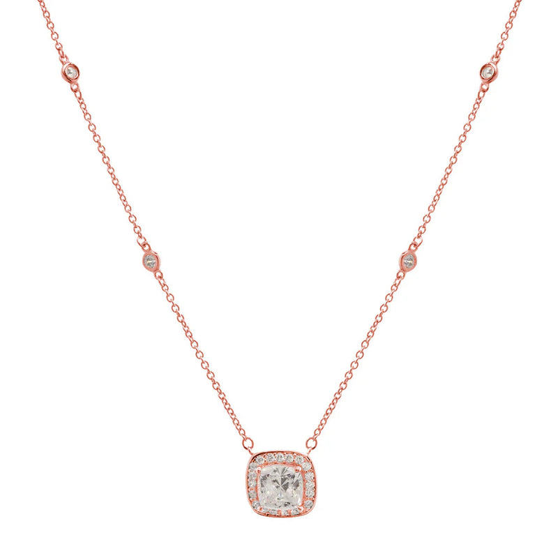 Rozita Square Cubic Zirconia Pendant on Bezel Set Rose Gold Chain