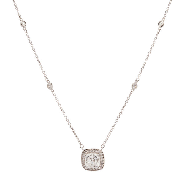 Rozita  Cubic Zirconia Pendant on Bezel Set Silver Chain