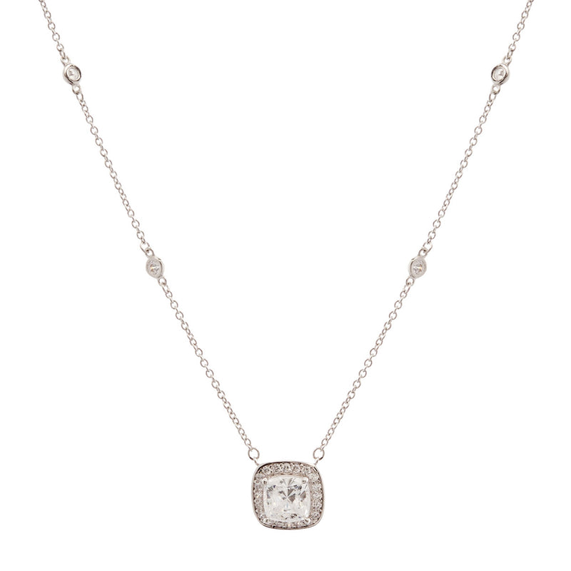 Rozita  Cubic Zirconia Pendant on Bezel Set Silver Chain