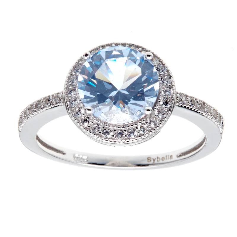 Round Blue and Clear Cubic Zirconia Ring