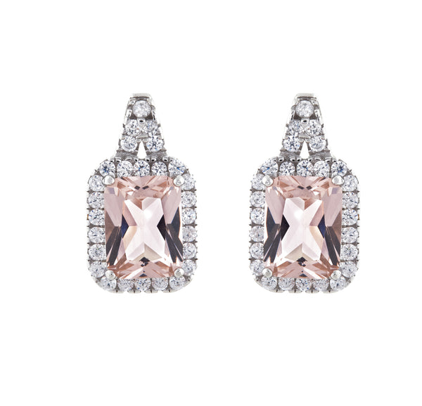 Estelle Rectangle Rhodium & Pink Studs