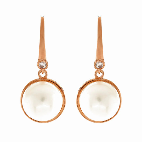 Francine Rose Gold Plate Freshwater Pearl and CZ Hook Earring