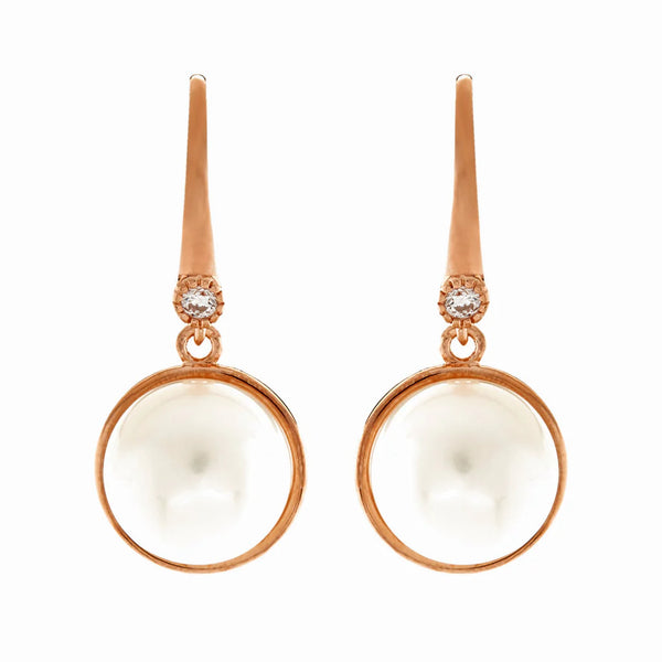 FRANCINE Rose Gold Plate Freshwater Pearl and CZ Hook Earring