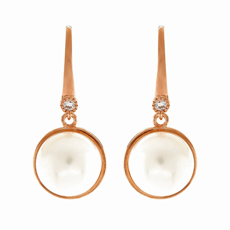 FRANCINE Rose Gold Plate Freshwater Pearl and CZ Hook Earring