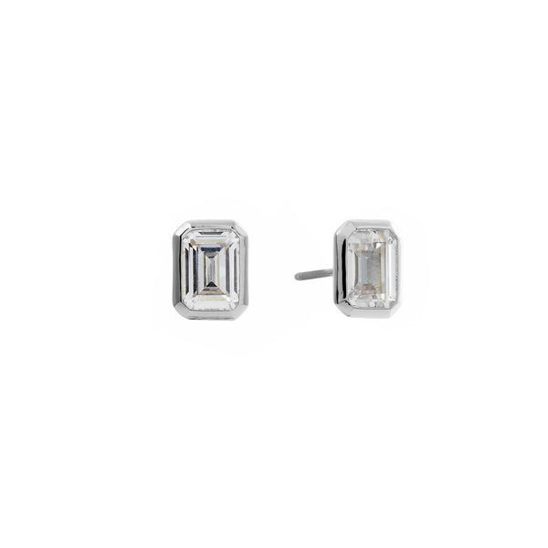 Gabriella Baguette Cut Silver Stud Earrings