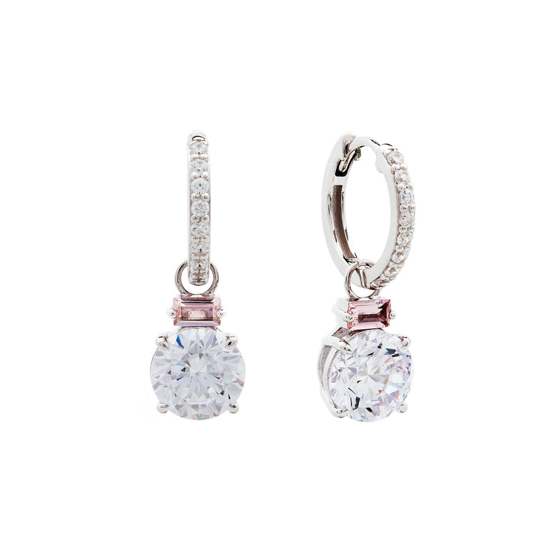 Robyn Silver Pink & Clear Cubic Zirconia Drop Earrings