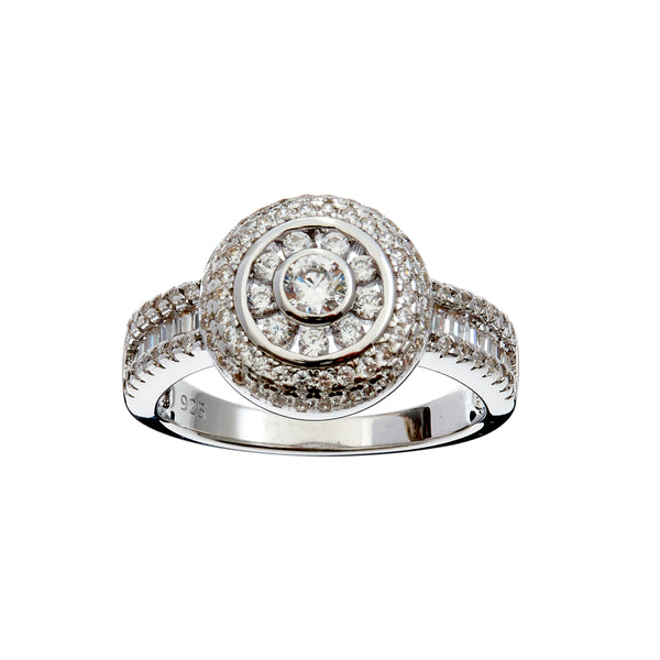 Zoe Rhodium Plate Micro Pave and Baguette Ring