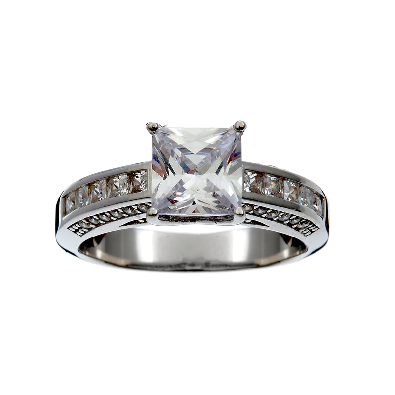 Keating Rhodium Plate Claw Set Square CZ Ring