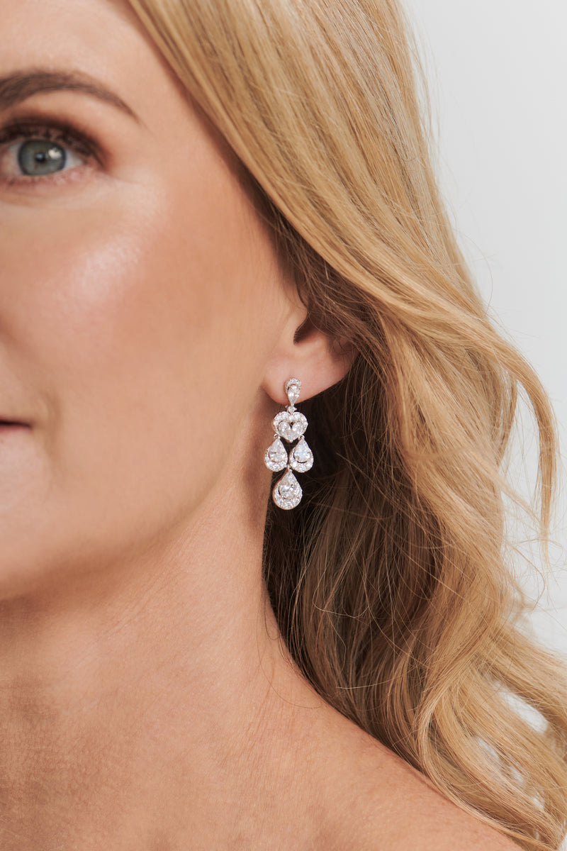 Crystal chandelier earrings for wedding | Silver teardrop dangle earri –  Indian Designs