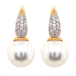 Erin White Pearl Earring and Cubic Zirconia Gold Hook