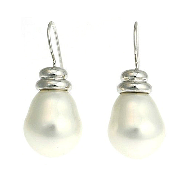 Sandi Large Baroque White Pearl Hook Earrings