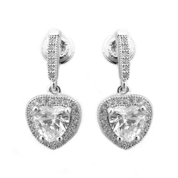 Micro pave clear cubic zirconia heart drop earrings