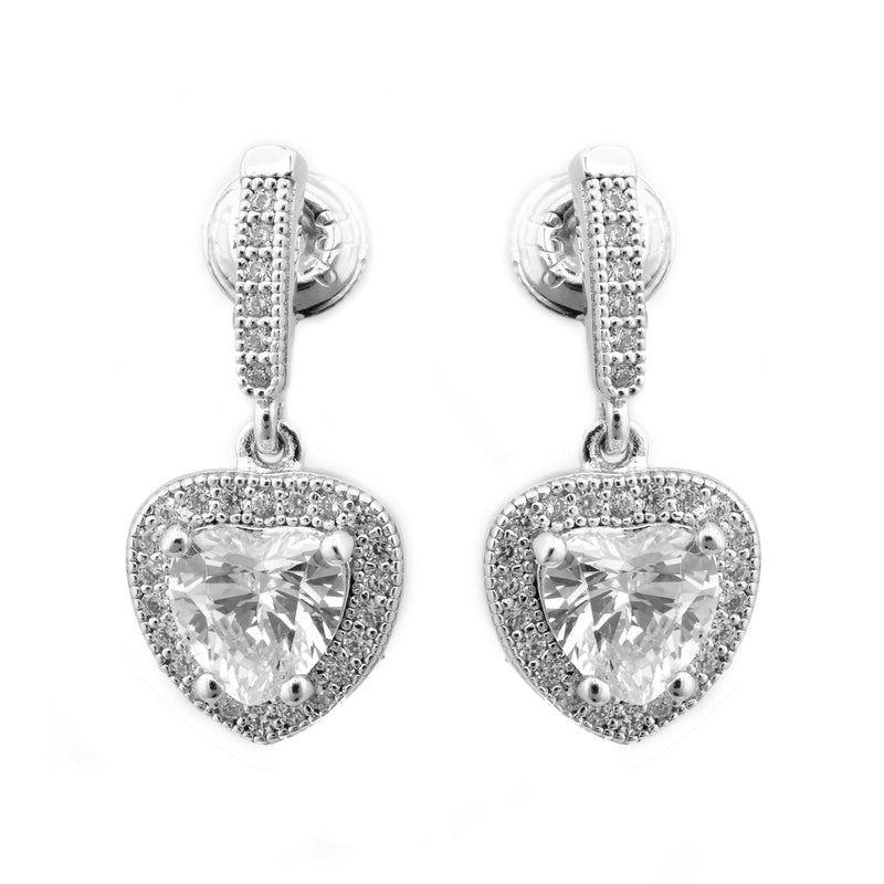 Micro pave clear cubic zirconia heart drop earrings