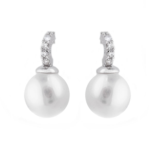 Clear cubic zirconia & 12mm pearl drop earring