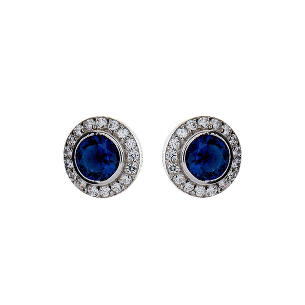 Isobel Navy Blue & clear cz silver Stud Earrings