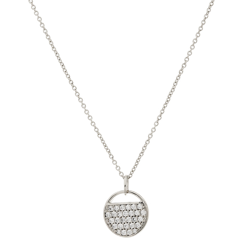 Penny Silver round Cubic zirconia tag necklace