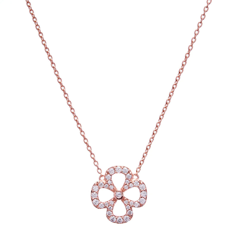 Rose Gold Flower Cubic Zirconia Necklace