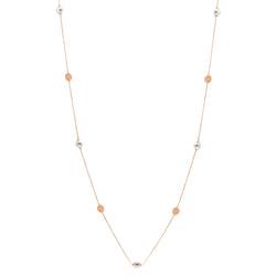 Long pearl and rose gold disc necklace