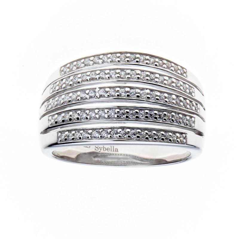 Silver Dress Ring 5 row Cubic Zirconia