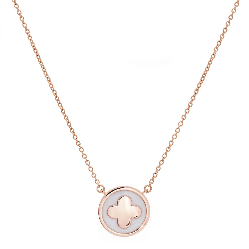 Flower White Enamel & Rose Gold Necklace